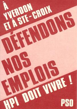Affiche pour la défense des emplois Hermes Precisa, Yverdon et Sainte-Croix(VD) - PSO